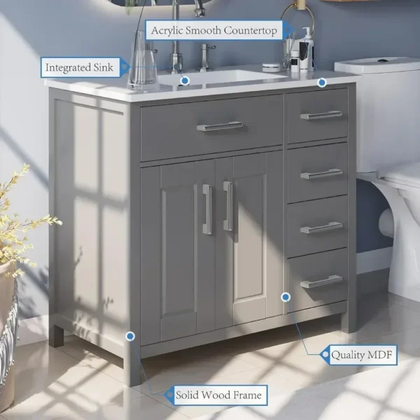 36" Bathroom Vanity with Sink Combo, Modern Undermount Small Single Bathroom Cabinet Set, Includes 37" Countertop - Image 4