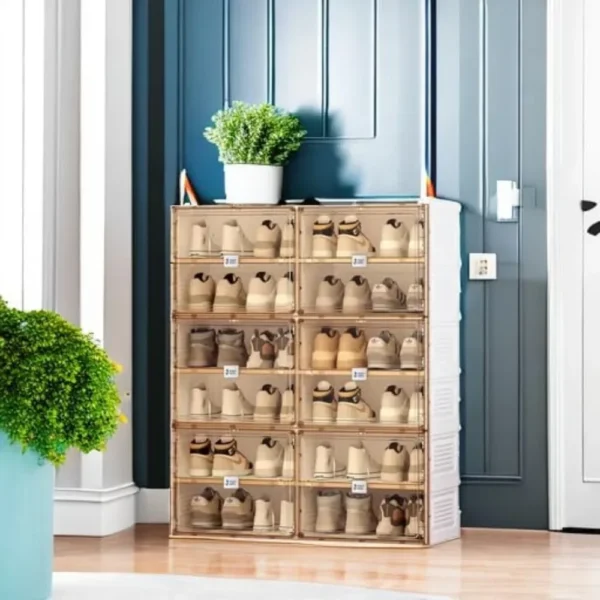 Portable Shoe Rack Organizer for Closet Entryway, Stackable Storage Shoe Cabinet with Magnetic Clear Door, Lids 6 Tiers 24 Pairs - Image 5