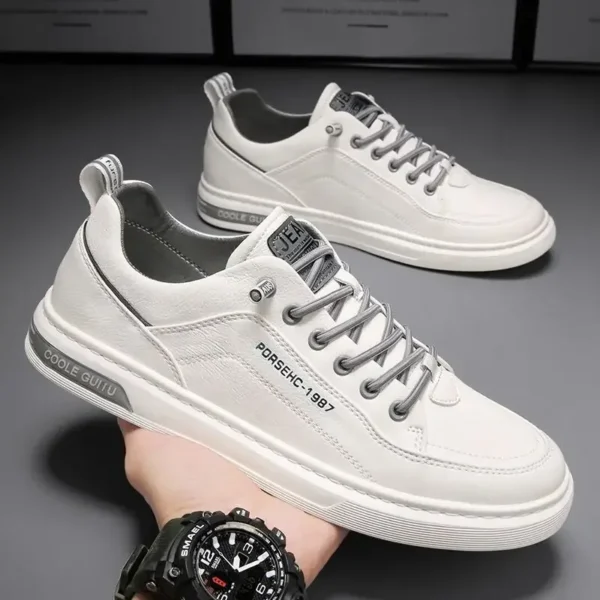 Mens Leather Casual Shoes Fashion Sneakers for Driving Walking Office Flats, Comfortable Men Slip on Flats Non Slip Youth Shoe
