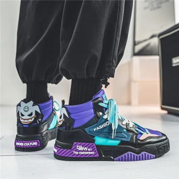 Winter High Top Skateboarding Shoes Man Fashion Purple Casual Leather Sneakers Men Trend Outdoor Non-slip Men's Skateboard Shoes - Image 2