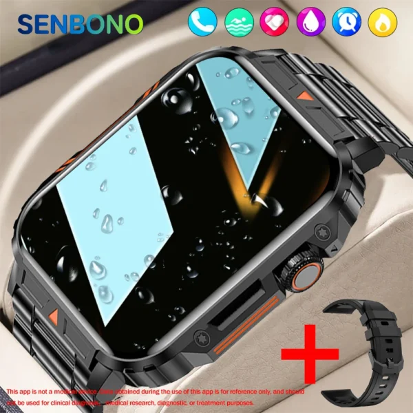 SENBONO New Men Smart Watch 1.95inch HD Screen Bluetooth Call 24/7 Heart Rate Monitor IP68 100+ Sport Modes Smartwatch for Men