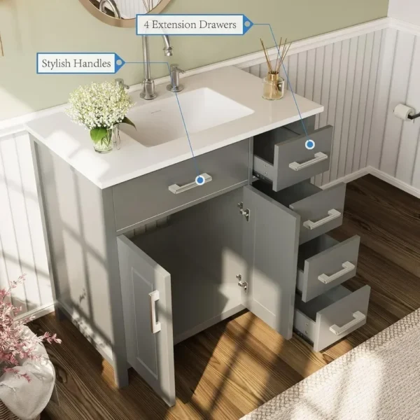 36" Bathroom Vanity with Sink Combo, Modern Undermount Small Single Bathroom Cabinet Set, Includes 37" Countertop - Image 3
