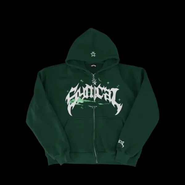 2024 New American Retro Zipper Sweater Gothic Letter Star Hoodie Trendy Men's Casual Versatile Coat - Image 5