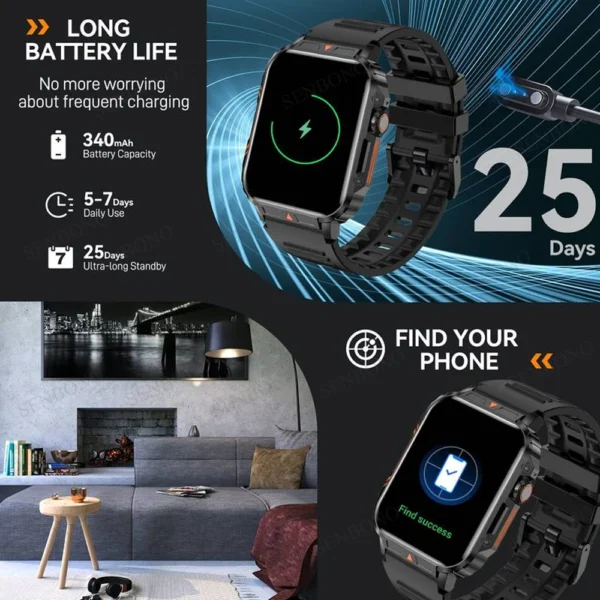 SENBONO New Men Smart Watch 1.95inch HD Screen Bluetooth Call 24/7 Heart Rate Monitor IP68 100+ Sport Modes Smartwatch for Men - Image 6